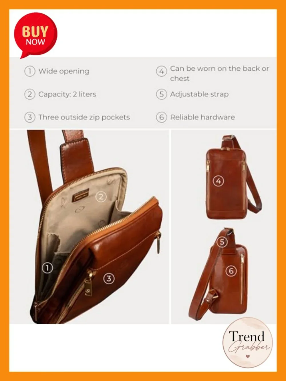 Italian Full-Grain Leather Sling Crossbody Bag Handmade Messenger Shoulder for